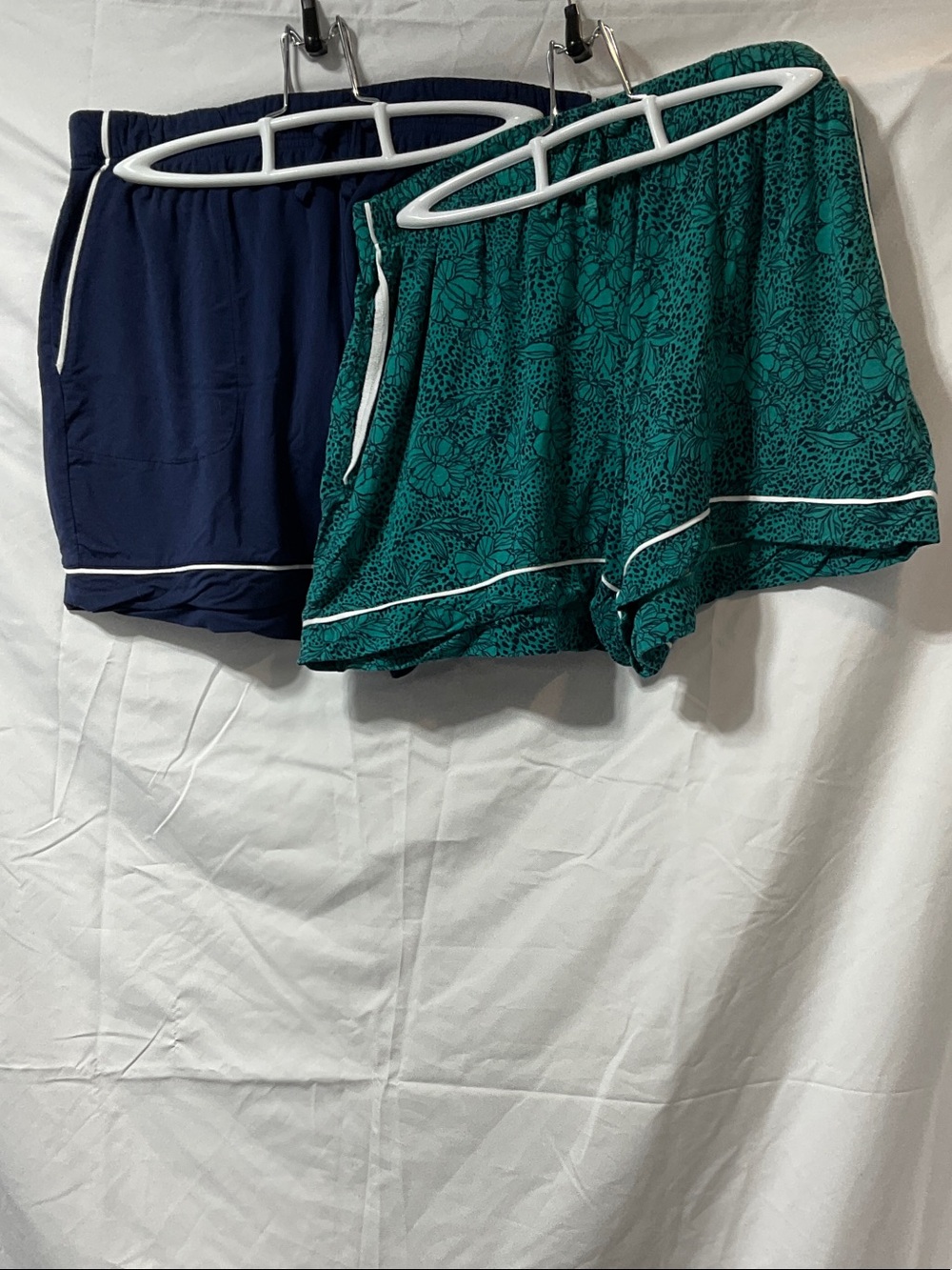 Women’s Navy and Teal Floral Lounge Shorts with White Contrast Trim